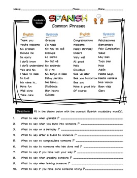 most common spanish phrases printable